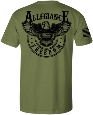 Back of Freedom Eagle Premium Tee in OD Green showcasing large Freedom Eagle logo symbolizing strength and liberty.