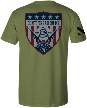Back of Don't Tread Shield Premium Tee in OD Green featuring large Don't Tread Shield graphic