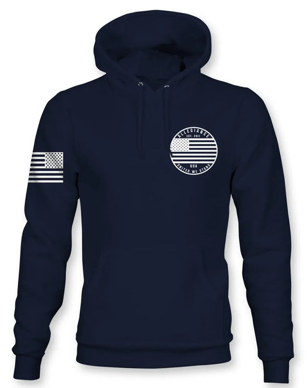 Front view of Allegiance Patriot Hoodie with small chest circle crest design