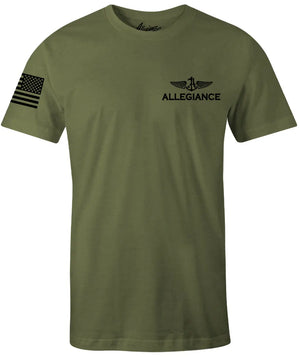 Front view of Brentling Premium Tee in OD green with small Allegiance anchor and wing logo